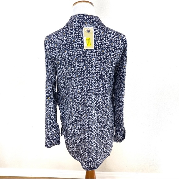 MICHAEL Michael Kors Print Roll-Tab Sleeve Blue Top Blouse Women’s sz Small NEW - Picture 4 of 9